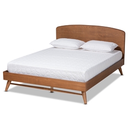 Baxton Studio Keagan Mid-Century Modern Transitional Walnut Brown Finished Wood Queen Size Platform Bed